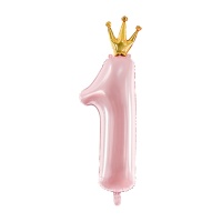 Palloncino numero 1 rosa con corona da 90 cm - PartyDeco
