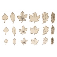 Figurine di legno con foglie d'autunno assortite - 18 pezzi.
