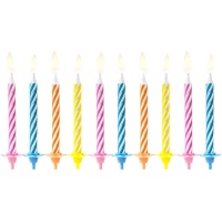 Candele a strisce colorate da 6 cm - PartyDeco - 10 pz.