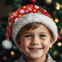 Cappello di Babbo Natale rosso con stampa per bambini