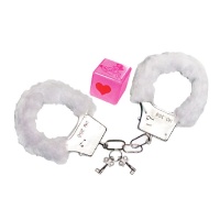 Gioco erotico coni dadi rosa con manette di metallo con capelli bianchi