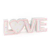 Cartello Love in legno con luci LED 26 x 8 cm