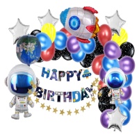 Kit palloncini e ghirlanda Happy Birthday Spazio - Monkey Business - 84 unità