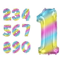Palloncino numero arcobaleno pastello da 71 cm - Conver Party