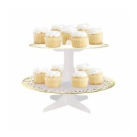Alzata cupcake in cartone bianco e oro da 31,7 x 24,4 cm - Unique