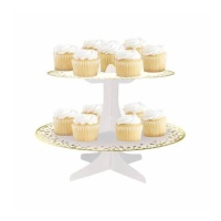 Alzata per cupcake in cartone bianco e oro 31,7 x 24,4 cm - Unica