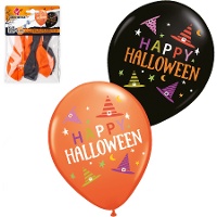 Palloncini in lattice Happy Halloween con cappelli da strega da 30 cm - 6 pezzi
