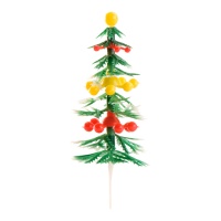 Cake topper albero di pino con palline colorate di 9 cm - Dekora - 72 unità