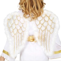 Ali d'angelo bianche e dorate per bambini - 48 x 41 cm