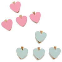 Pinzette in legno con cuore colorato da 3,5 cm - 4 pezzi
