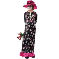 Costume da scheletro Catrina con cappello per ragazza