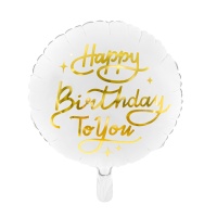 Palloncino rotondo bianco Happy Birthday da 35 cm - PartyDeco