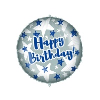 Palloncino rotondo Happy Birthday con stelle da 46 cm - Procos