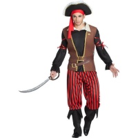 Costume da pirata a righe rosse e nere per uomo