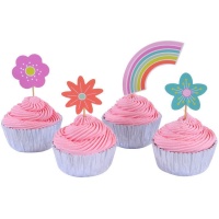 Capsule per cupcake con arcobaleno e fiori - 24 pz.