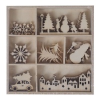 Figure in legno fustellate del villaggio di Natale - decorazioni Artis - 35 pezzi.