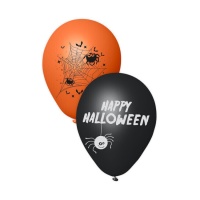 Palloncini in lattice con ragnatele e ragni Happy Halloween 23 cm - 6 pezzi