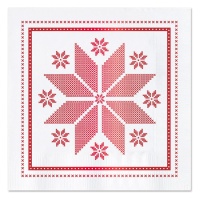 Tovaglioli natalizi rossi ricamati in bianco 12,5 x 12,5 cm - 30 unità
