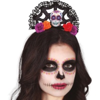 Fascia per capelli Catrina con ragnatela e fiori