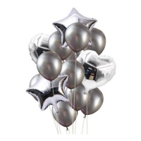 Bouquet mix palloncini argento - Monkey Business - 14 unità