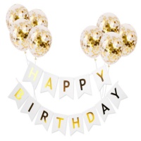Kit palloncini Happy Birthday Gold White - Monkey Business - 9 unità