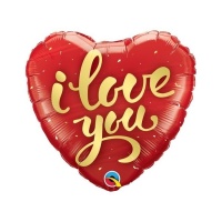 Palloncino cuore rosso I Love You in oro da 46 cm - Qualatex