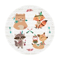 Piatti Teepee con animali 18 cm - 8 pz.