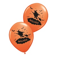 Palloncini in lattice arancioni di Halloween con Strega da 30 cm - 6 pezzi