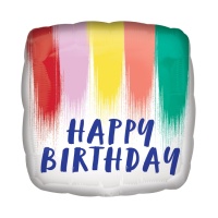 Palloncino quadrato da 43 cm di Happy Birthday con pennelli - Anagramma