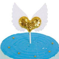 Cake topper cuore d'oro con ali
