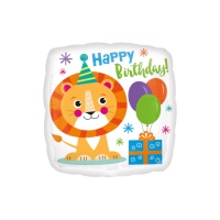 Palloncino quadrato Happy Birthday con leone 43 cm - Anagram