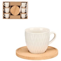Tazza da 90 ml a forma di diamante con piatto in bambù - 6 porzioni
