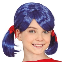 Parrucca blu da coccinella con codini per bambini
