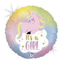 Palloncino rotondo Unicorn It's a Girl da 46 cm - Grabo