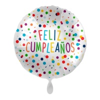 Palloncino Happy Birthday multicolore a pois 43 cm