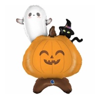Palloncino zucca, fantasma e gatto con base da 1,02 m - Grabo