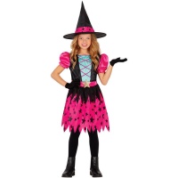 Costume da strega rosa con stelle per bambina