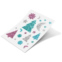 Adesivi natalizi glitterati 14 x 19 cm - 2 fogli