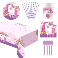 Coordinato tavola unicorno per 16 bambini: piatti, bicchieri