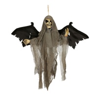 Figura scheletro cranio con ali con luce e suono appeso - 45 cm