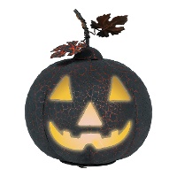 Zucca nera e arancione in metallo con luce di 20 cm