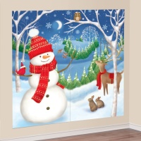 Murale decorativo con pupazzo di neve 1,65 x 1,65 m - 2 pezzi.