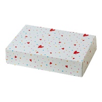 Scatola di 23,5 x 16 x 5 cm con confetti e cuori