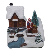 Casetta con Babbo Natale con musica e luci 11 x 13 cm