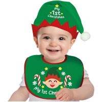 Completo natalizio da elfo per bebè con cappello e bavaglino