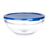 Tupperware da 1700 ml in vetro rotondo con coperchio blu