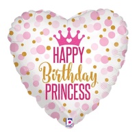 Palloncino cuore Happy Birthday principessa da 46 cm - Grabo