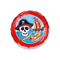 Palloncino Happy Birthday Pirates 45cm rosso - Conver Party