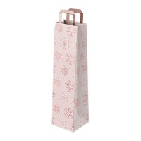 Borsa regalo portabottiglia Natale rosa da 35 x 10 x 8 cm - 1 unità