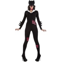 Costume da gatto fucsia e nero per donna